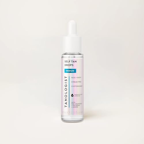 Tanologist Medium Self Tan Drops, Streak-Free Body & Face Tanning Drops, No Fake Tan Smell, For Moisturizer & Lotion, Bronzing Face Tanner, Skincare Ingredients, Vegan, 1.01 fl. oz/30 ml Bottle
