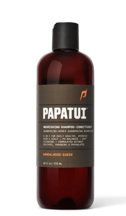Papatui Nourishing Shampoo and Conditioner 2-in-1, Sandalwood Suede Scent, 18 Fluid Ounces Pack of 1