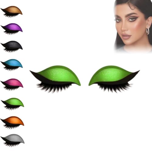 Lazy Eye Shadow Eyelash Patch, MAGIC BY MARA Eyeshadow and lash Sticker, 2-in-1 Reusable Eye Makeup Stickers with False Lashes & Shadow, No Glue Needed for Quick Makeup (Green)
