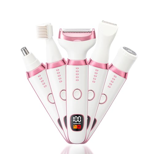 Electric Razor Shavers for Women Wet/Dry 5 in 1 Bikini Trimmer Face Razors for Face Nose Eyebrow Arms Armpit Legs Pubic Area Painless Facial Hair Removal
