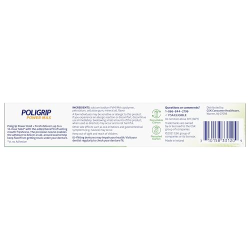Super Poligrip Power Max Power Hold + Fresh Denture Cream, Premium Peppermint - 2.2 oz x 4