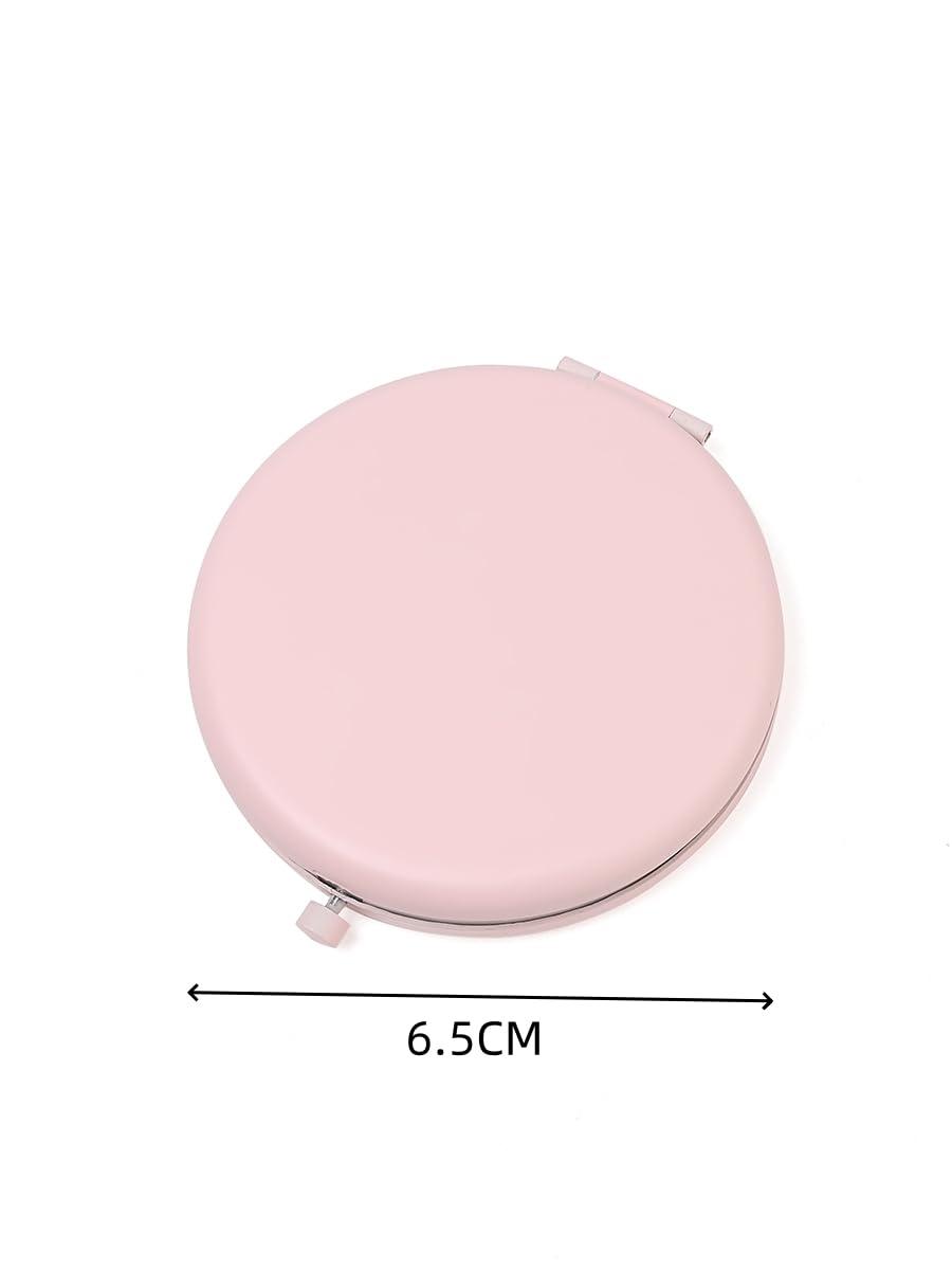 Double-Sided 1/2X Magnifying Pocket Makeup Mirror Round Pink