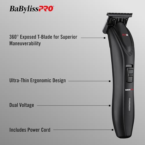 BaBylissPRO Barberology Hair Trimmer For Men FXX3TB FX3 Professional High-Torque Outlining Trimmer & Electric Razor