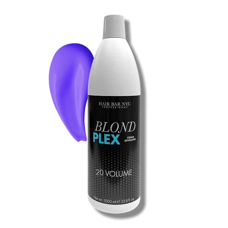 HAIR BAR NYC 20 Volume - Blond Plex Anti-Yellow Porfessional Lightening System for Charcoal Hair Bleach - Violet Developer with Plex, Reduce Brassy, Eliminates Orange Tones 33.8oz/1lt