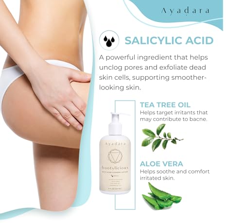 Ayadara Butt Acne Clearing Lotion, 8oz Butt Acne Cream with Salicylic Acid, Smoothing Butt Cream for Acne, Butt Acne Clearing Lotion for Women, Men, Teens, Chest and Back Acne Treatment, 90-Day Supply