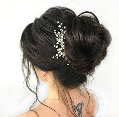JAKAWIN Crystal Bride Wedding Hair Comb Silver Bridal Headpiece Rhinestone Hair Piece Accessories for Women HC113 (Silver)