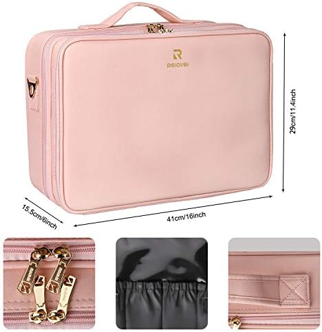Relavel Portable Travel Makeup Case Organizer with Adjustable Dividers - Black Cosmetic Storage for Brushes, Toiletries & Jewelry
