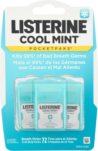 Listerine Pocketpaks Breath Strips, Cool Mint, 72 Count (Pack of 1)