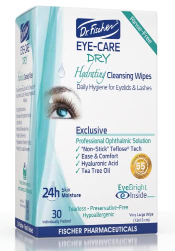 Dr. Fischer Tea Tree Eyelid Wipes for Dry Eyes - Gentle Eye Wipes for Everyday Eye Conditions and Hypoallergenic Makeup Remover (60 Wipes)