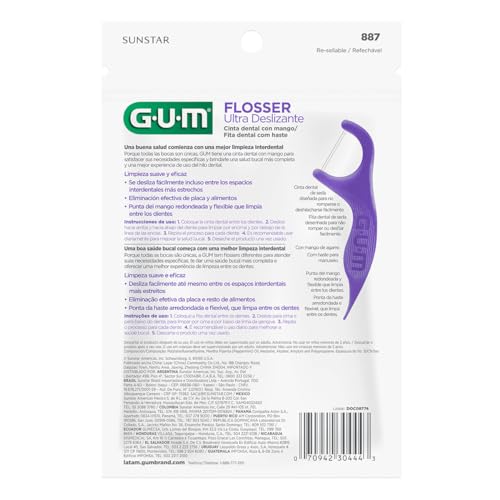 GUM Comfort Slide Floss Picks - Perfect for Tight Teeth - Extra Strong Shred-Resistant Dental Floss, Easy Grip Handle - Dental Flossers for Adults - Fresh Mint Flavor, 90 Count