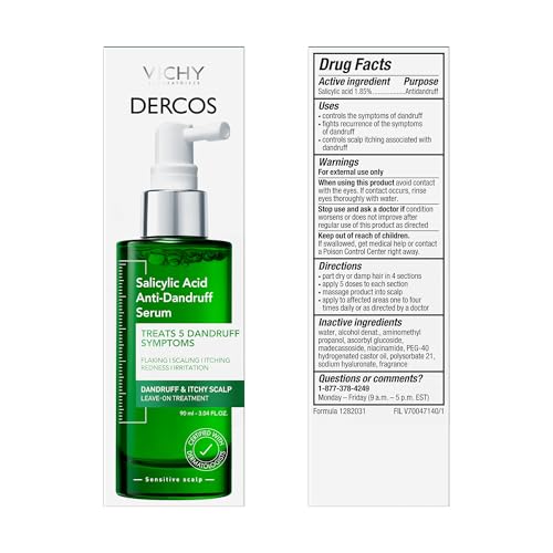 Dercos Salicylic Acid Anti-Dandruff Treatment, Scalp Treatment Targets Dandruff Symptoms & Leaves Head Feeling Hydrated & Soothed, Serum Provides Flake & Itch Relief, 3 Fl. Oz.
