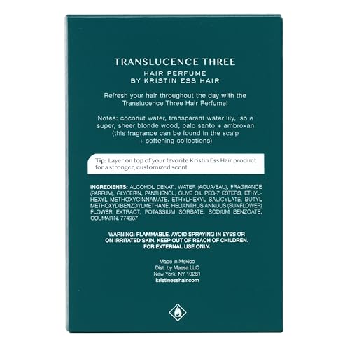 Kristin Ess Hair Perfume Translucence Three - Tropical Scented Hair Mist - Coconut, Lily and Palo Santo, Instantly Refreshes, Deodorizes Hair and Enhances Shine, 2.5 fl. oz - Travel Size