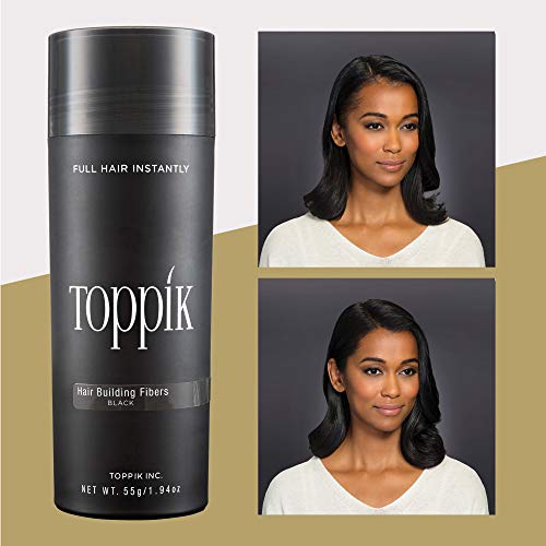 Toppik Hair Building Fibers, Black, 55g Fill In Fine or Thinning Hair, Instantly Thicker, Fuller Looking, 9 Shades for Men & Women, Keratin Protein Formula