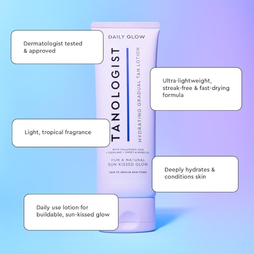 Tanologist Hydrating Daily Glow Body Lotion- Medium/Dark, Gradual Tanning Lotion, No Fake Tan Smell, Streak-Free & Natural Looking Self Tanner, Moisturizing, Vegan, 8.45 fl. oz/250 ml Tube