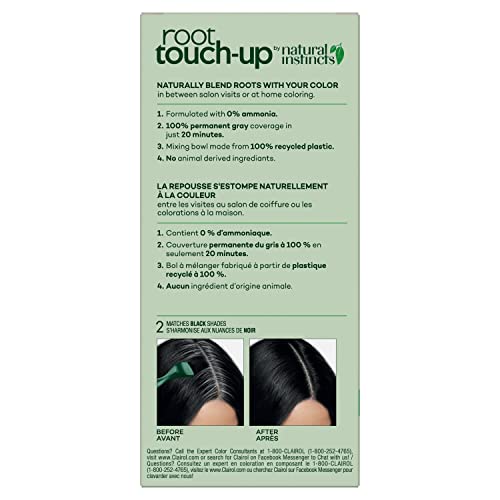 Clairol Root Touch-Up by Natural Instincts Permanent Hair Dye, 2 Black Hair Color, Pack of 1