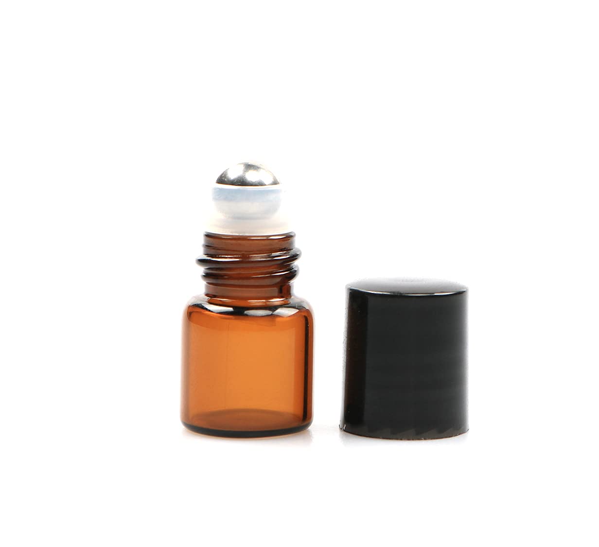 Furnido 25 Pack 1ml Amber Glass Roll on Bottle For Essential Oils,Perfume Vial with Stainless Steel Roller Ball,Black Caps Mini Sample Vials Cosmetics Small Container