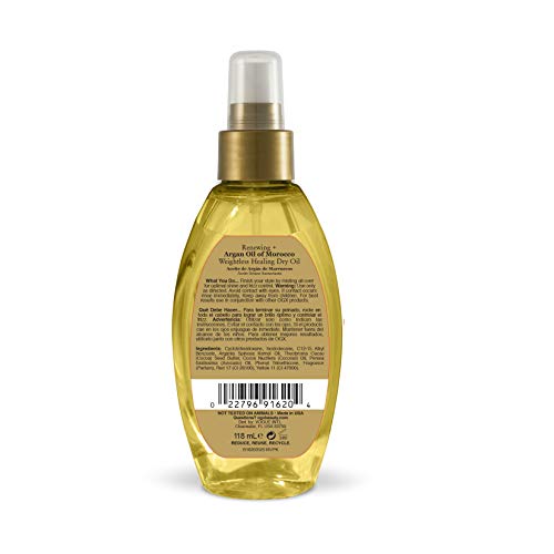 OGX Renewing + Argan Oil of Morocco Weightless Healing Dry Oil Spray, Lightweight Hair Oil Mist for Split Ends, Frizzy Hair and Flyaways, Paraben & Sulfated-Surfactants Free, 4 Fl Oz