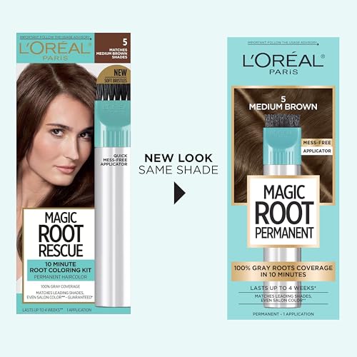 L’Oréal Paris Magic Root Permanent Hair Color, 10 Minute Hair Dye Kit to Rescue Roots with 100% Gray Hair Coverage, 5 Medium Brown, 2 Pack (Packaging May Vary)