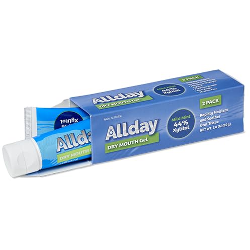 Allday Dry Mouth Treatment Gel - Maximum Strength Xylitol, Fast Acting, Non-Acidic (2 Tubes Inside One Box)