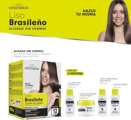 PLACENTA LIFE KERATIMASK Brazilian Straightening Kit with Keratin and Hyaluronic Acid - Keratin Treatment- Get a perfect smooth, shiny and silky- Formaldehyde FREE