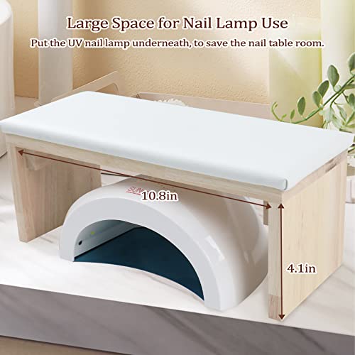 Arm Rest for Nail Techs, Professional Microfiber Leather Nail Arm Rest Cushion with Soft High-Density Sponge Solid Wood Table Non-Slip Manicure Hand Rest Stand for Nail Supplies (White)