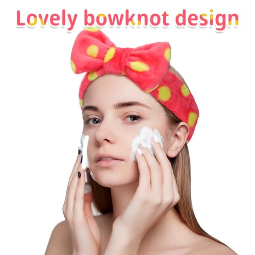 Riceshoot 24 Pcs Spa Headband Bow Hair Band for Washing Face Women Skincare Elastic Makeup Headband Coral Fleece Face Wash Facial Head Wraps Hair lace for Cosmetic Shower