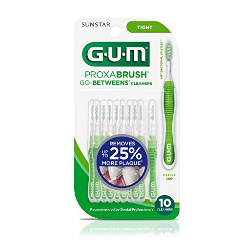 GUM Proxabrush Go-Betweens - Tight - Interdental Brushes - Soft Bristled Dental Picks for Plaque Removal Health - Safe for Braces & Dental Devices, 10ct