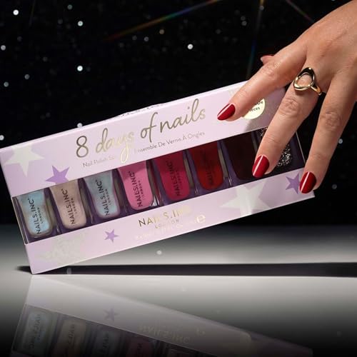 Nails Inc 8 Days Of Nails Nail Polish Set, Limited Edition, Holiday Stocking Stuffer, Women & Girls, Quick Dry, Air Dry, High Shine, Long Lasting, Ultra Glossy, Manicure, Trendy 8 Piece Gift Set