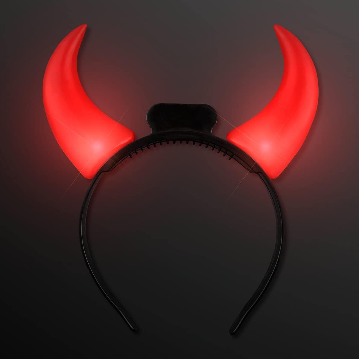 Light Up Red Devil Horns Headband - Large Flashing Blinky Lights for Parties