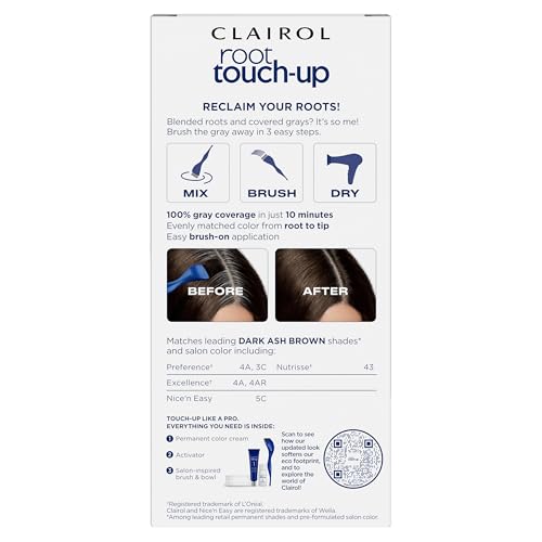 Clairol Root Touch-Up by Nice'n Easy Permanent Hair Dye, 4A Dark Ash Brown Hair Color, Pack of 2