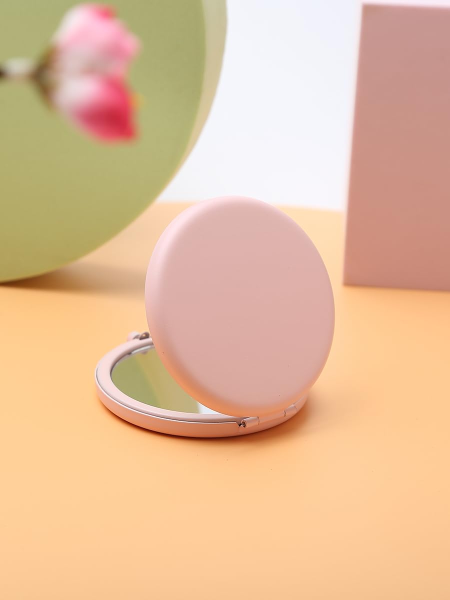 Double-Sided 1/2X Magnifying Pocket Makeup Mirror Round Pink