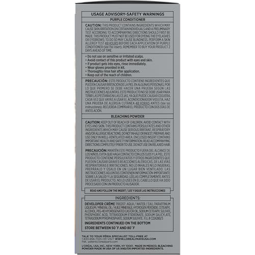 L'Oreal Paris Feria Hyper Platinum Advanced Lightening System Hair Bleach, Lifts Up To 8 Levels, Includes Anti Brass Purple Conditioner, 1 Hair Dye Kit
