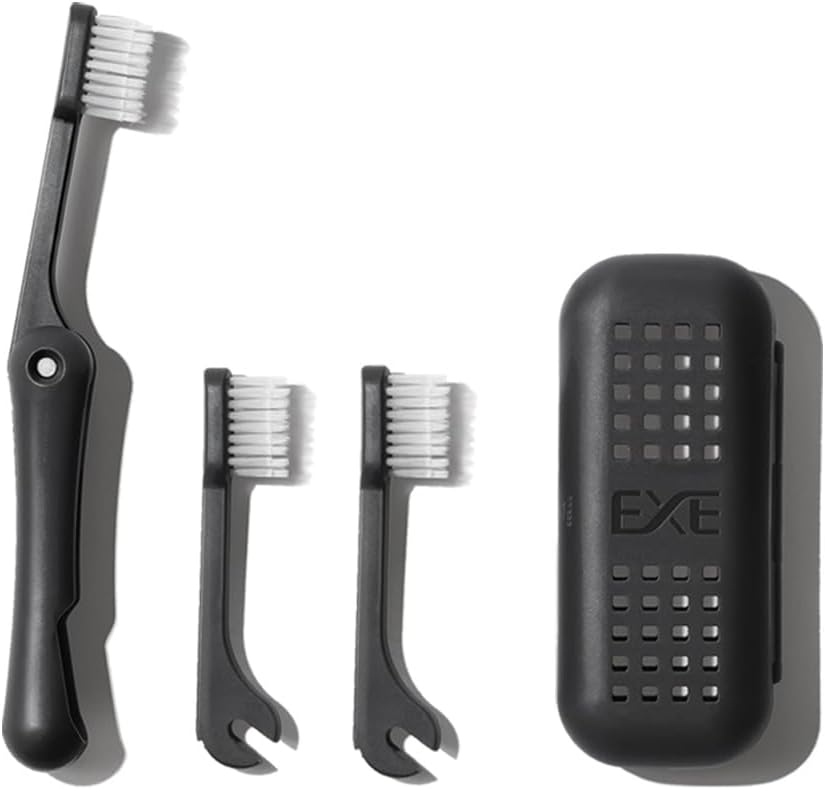 Minibox Folding Travel Toothbrush - Compact Dual-Length Bristles & Case, 2 Extra Heads - Ideal for Business Trips & Camping