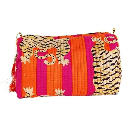 Rastogi Handicrafts Cosmetic Bags Set, 3 Piece Make Up Organizer Bag Storage Bags with Zipper Closure (3, Dark Pink, Design-7)