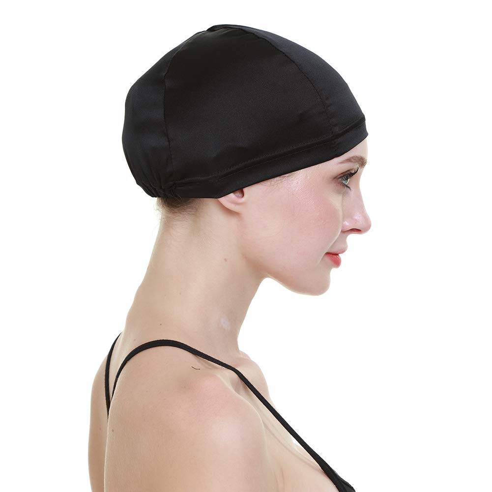 Wig Cap,100% Mulberry Silk Hair Loss Cancer Women Bald Head Elastic Band Black