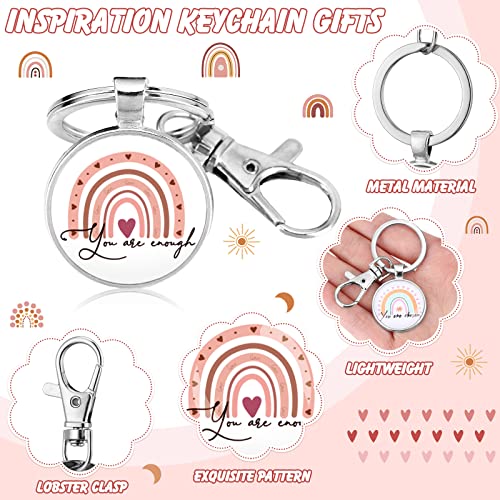 Pinkunn Christmas Rainbow Canvas Cosmetic Bag Bulk with Inspirational Quote Keychains Set 16 Pcs Cosmetic Bags 16 Pcs Keychains You are Amazing Beautiful Kind Travel Pouch Zipper