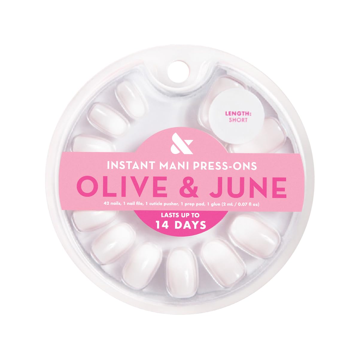 Olive & June Instant Mani Press On Nails (Glue) | Crisp White | Short, Round 42 Fake Nails, 21 Sizes Non-Toxic, Long-Lasting Recycled Materials Realistic Look | CCT Gradient