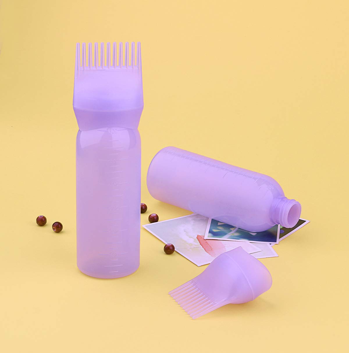 Yebeauty Root Comb Applicator Bottle, 2 Pack 6 Ounce Hair Oil Applicator Bottle for Hair Dye Bottle Applicator Brush with Graduated Scale- Purple