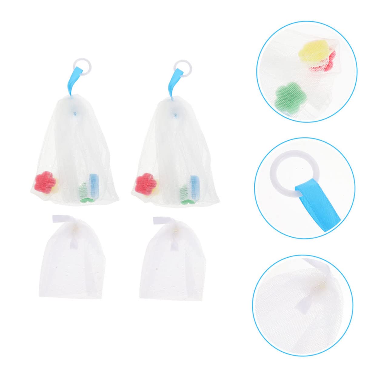 minkissy 4pcs Facial Foaming Nets for Soap Exfoliating Bubble Maker Pouches for Gentle Face Wash Skincare Routine Sponge Flower Design