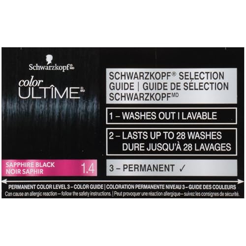 Schwarzkopf Color Ultime Hair Color, 1.4 Sapphire Black, 1 Application - Permanent Black Hair Dye for Vivid Color Intensity and Fade-Resistant Shine up to 10 Weeks