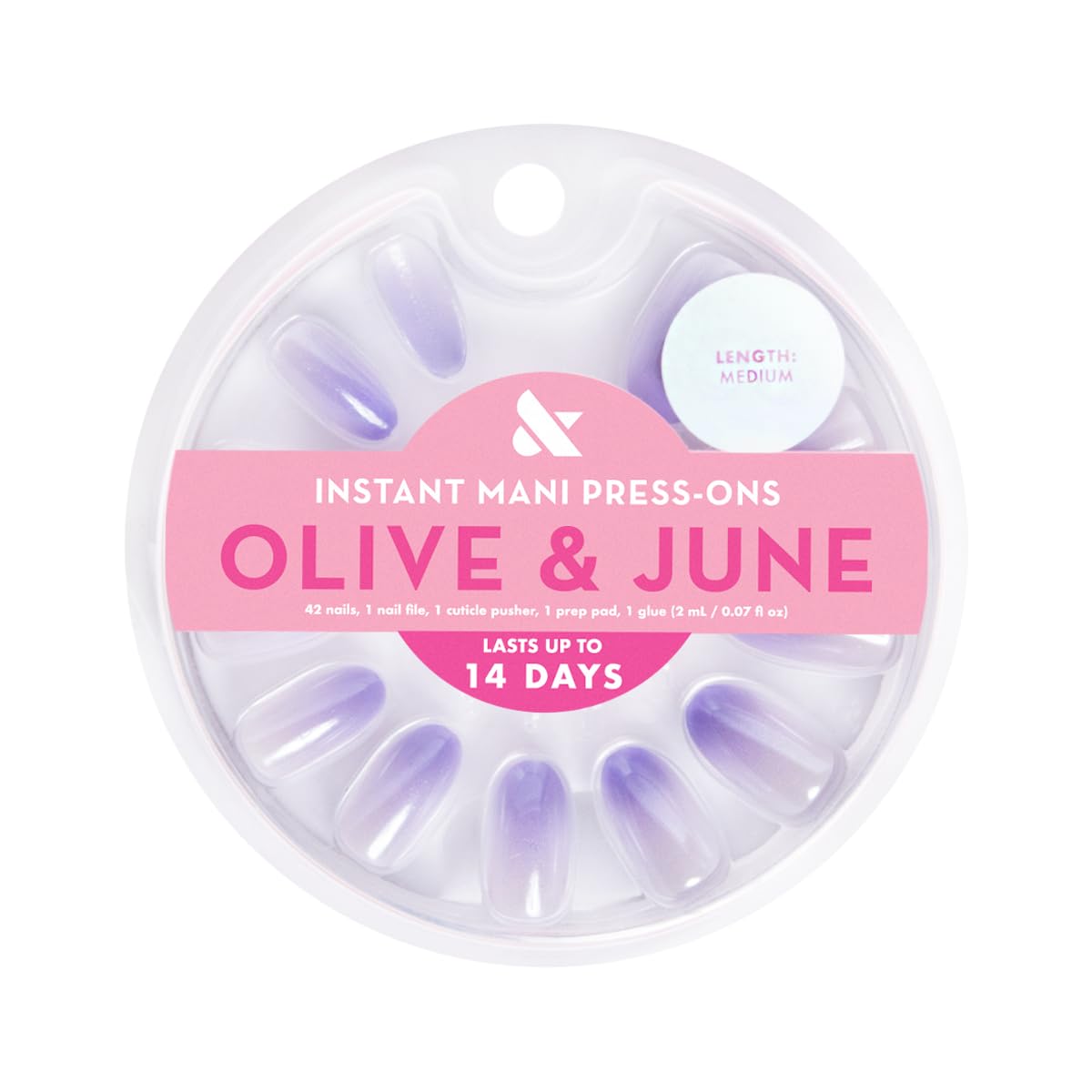 Olive & June Instant Mani Press On Nails (Glue) | Glazed Purple | Medium, Oval 42 Fake Nails, 21 Sizes Non-Toxic, Long-Lasting Recycled Materials Realistic | Purple Chrome Gradient