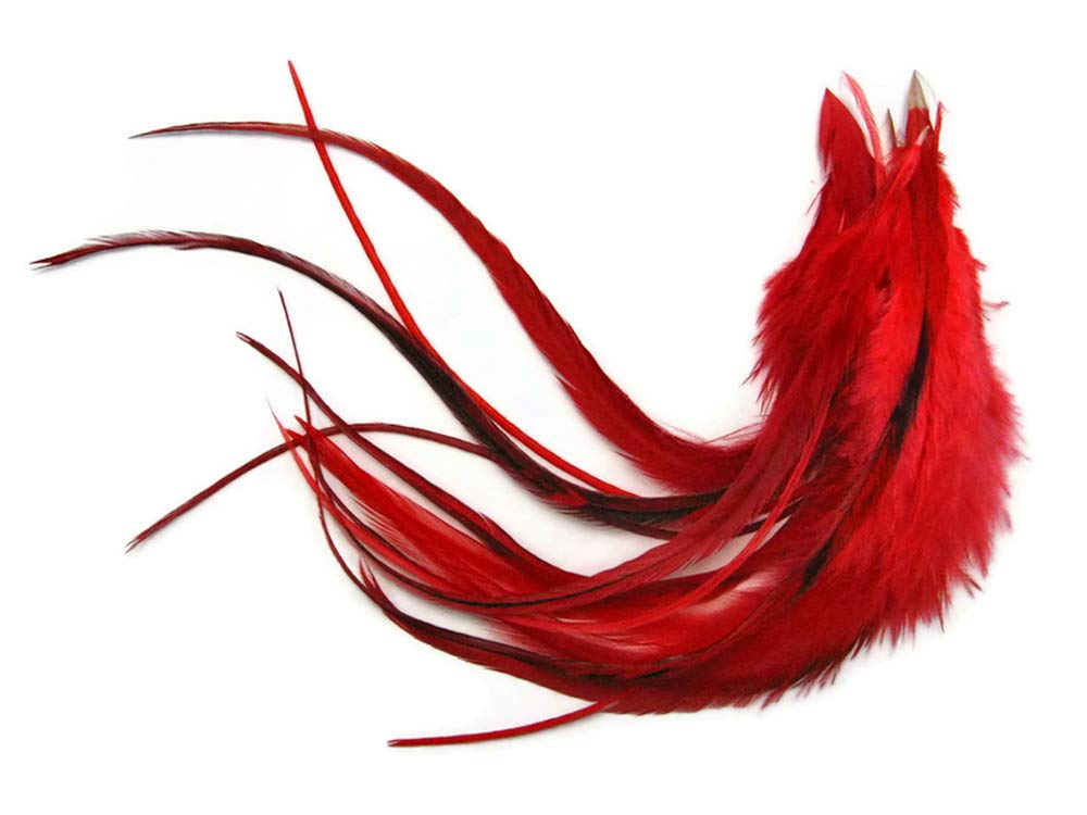 1 Dozen - Medium Solid Red Rooster Hackle Whiting Farm Hair Extension Feathers | Moonlight Feather