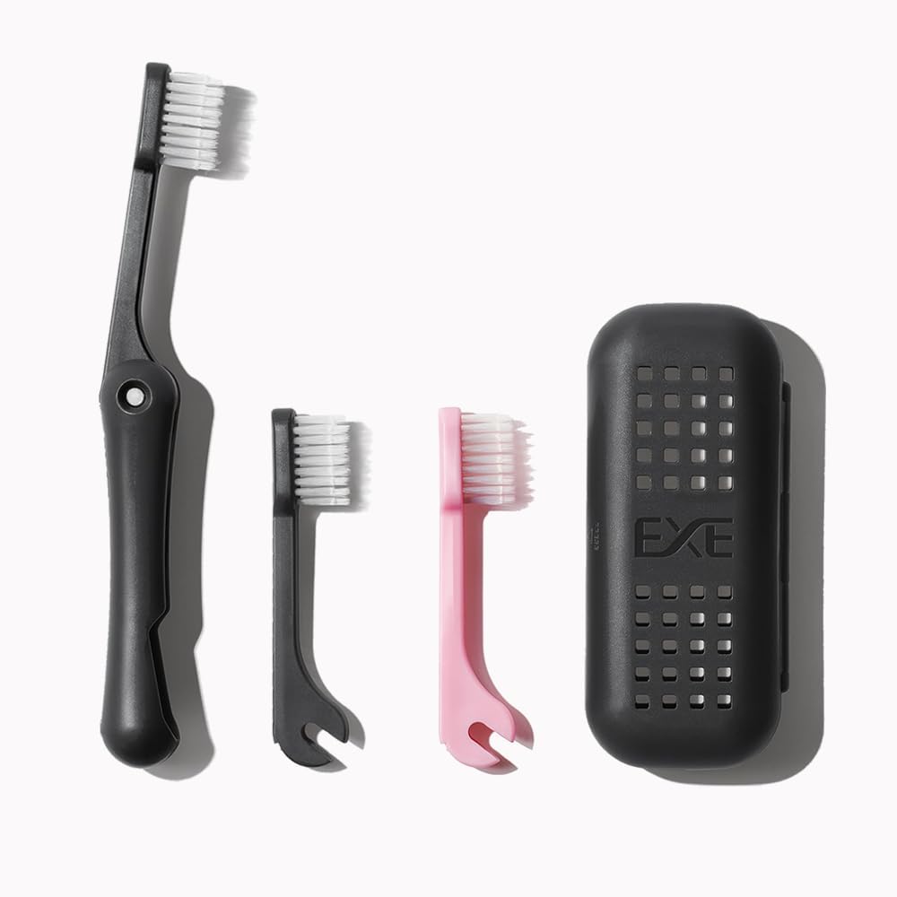 Minibox Folding Travel Toothbrush - Compact Dual-Length Bristles & Case, 2 Extra Heads - Ideal for Business Trips & Camping