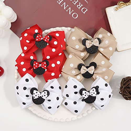 Qearl 16 Pcs Mouse Ears Bow Clips for Girls, Polka Dot Red Bows Theme Park Costume Party Decoration for Toddlers Girls in Pairs