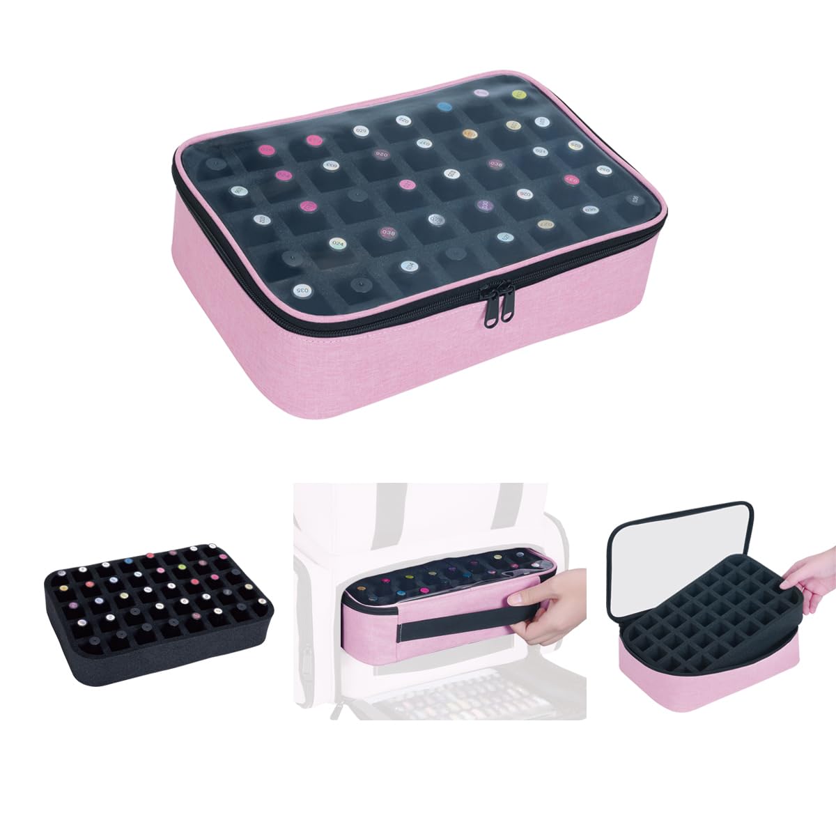 UOZL 2 Pcs Small Clear Nail Polish Organizer Holds 80 bottles(15ml-0.5fl.oz) Nail Polish Case Multifunctional Nail Polish Bag Organizer, Cosmetic Travel Makeup Bags for Women Pink