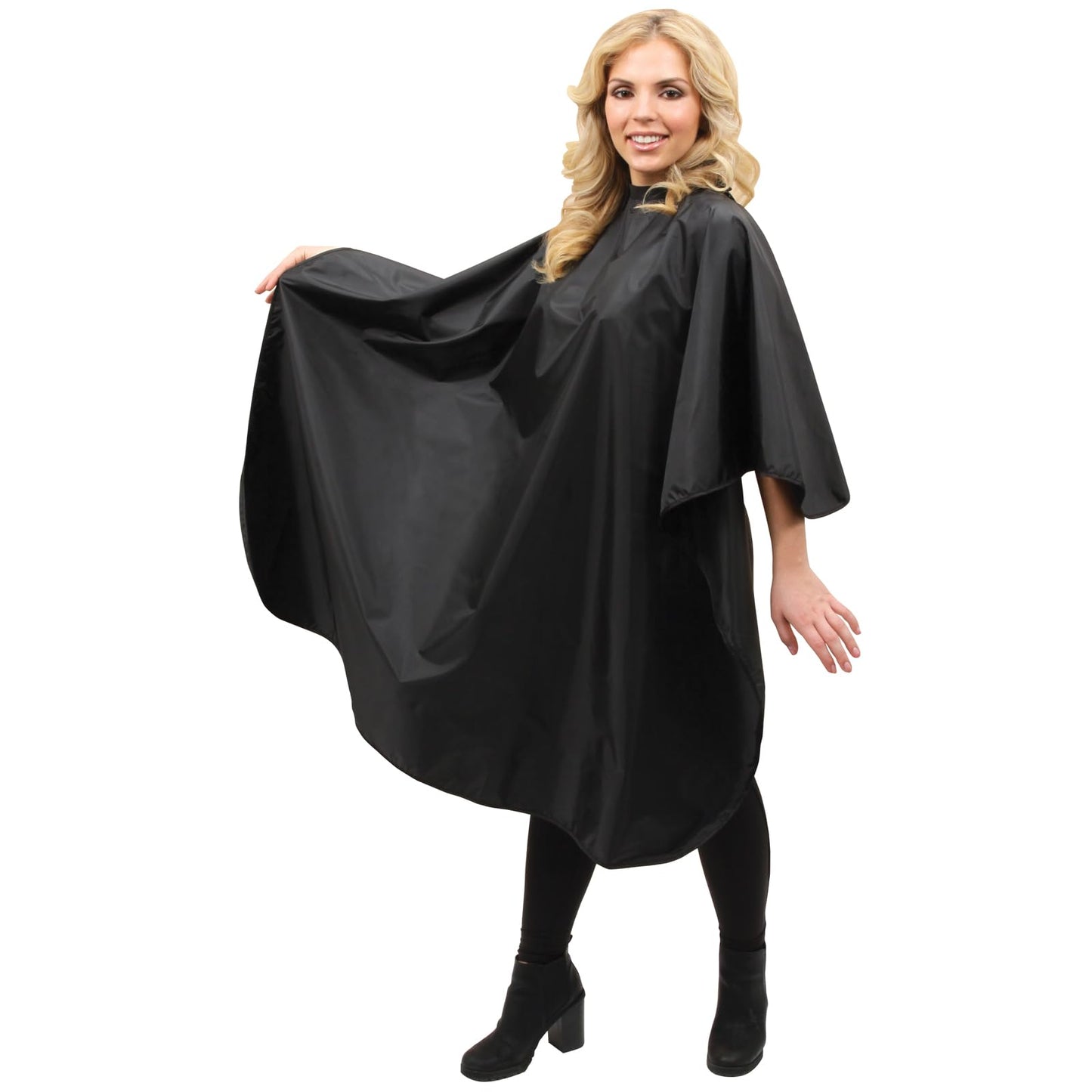 ForPro Low Fluorine Makeup Cape, Professional Mid-Length Beauty Cape with Adjustable Velcro Closure, 27.5" x 30", Black