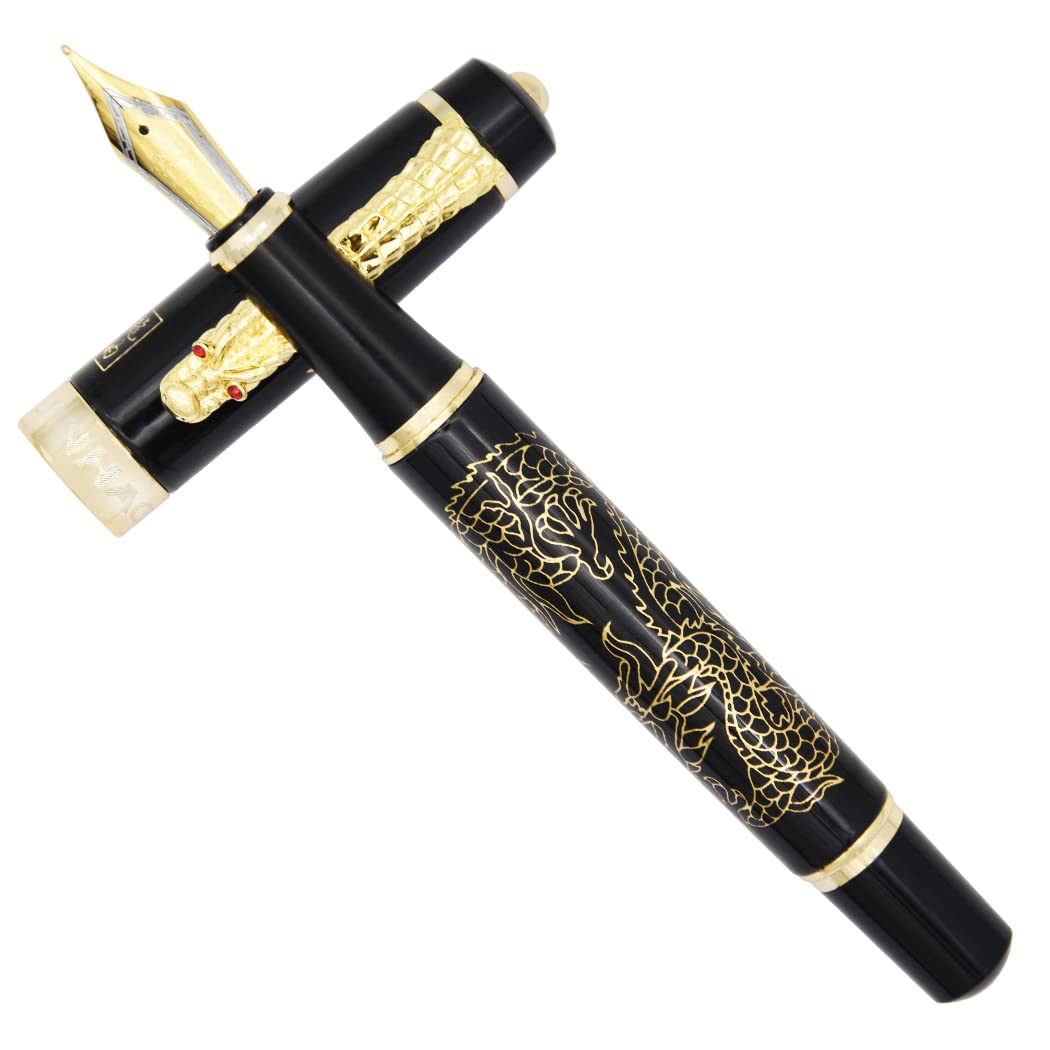 Gullor Fountain Pen Descendants of the Dragon/Loong Black with Golden Dragon pattern & Chinese Characters