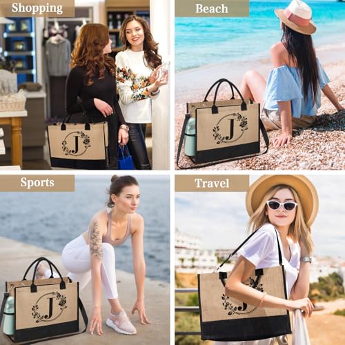 Personalized Gifts for Women, Initial Jute Tote Bag Monogrammed Beach Bag, Mothers Day & Birthday Gifts for Mom Women Friend