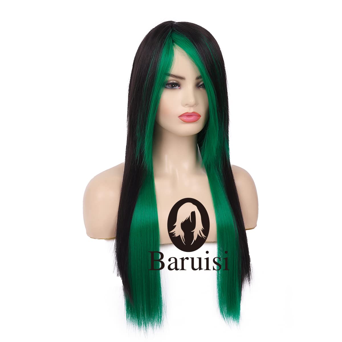 Silky Straight Long Red Black Wig with Side Bangs - Heat Resistant Synthetic Hair for Halloween