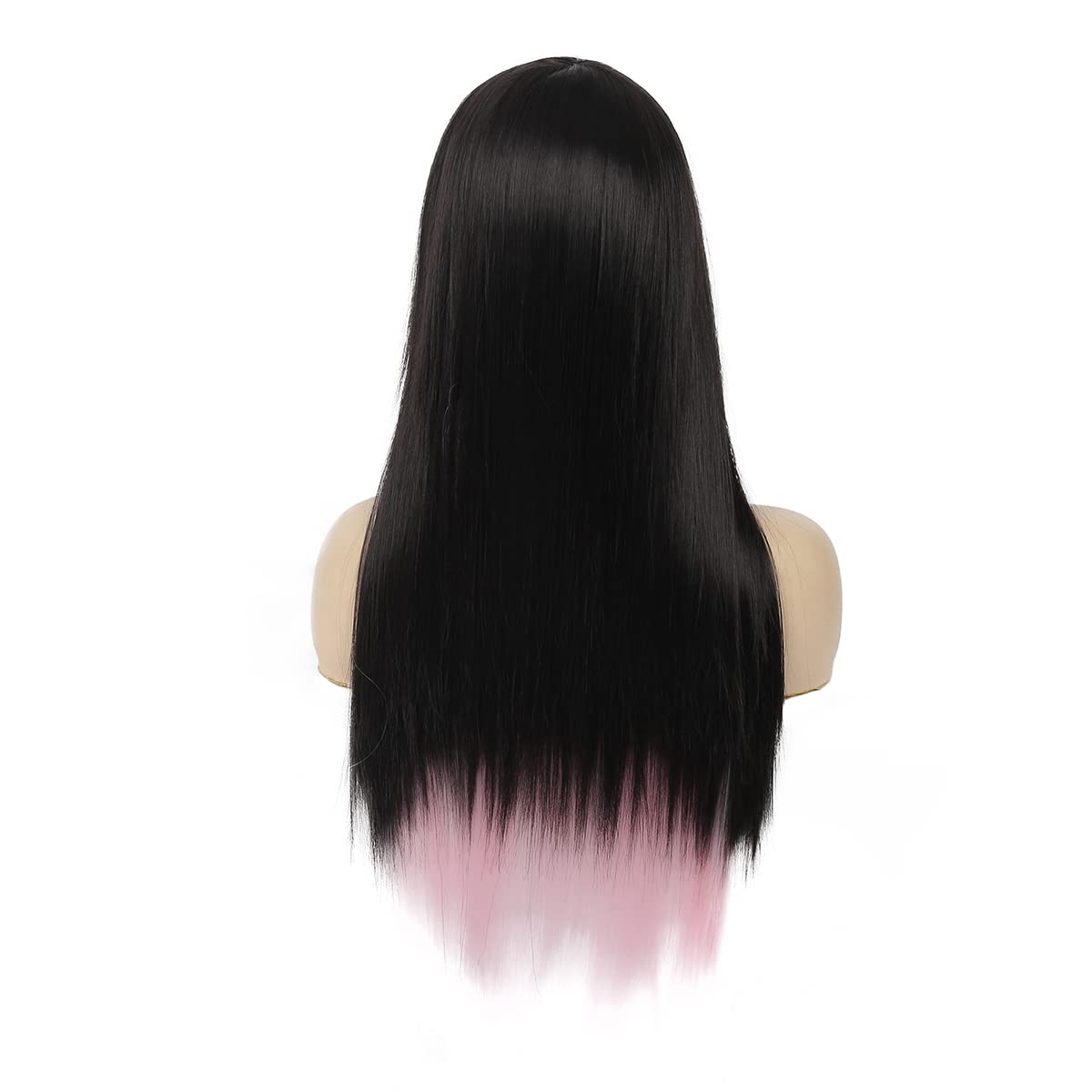 Silky Straight Long Red Black Wig with Side Bangs - Heat Resistant Synthetic Hair for Halloween